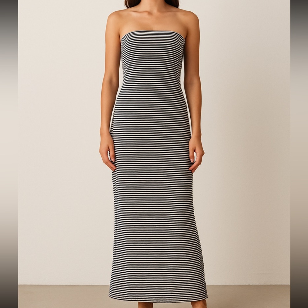Tart Black and White Striped Strapless Maxi Dress